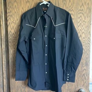 Plains‎ Black Western Dress Shirt with white piping